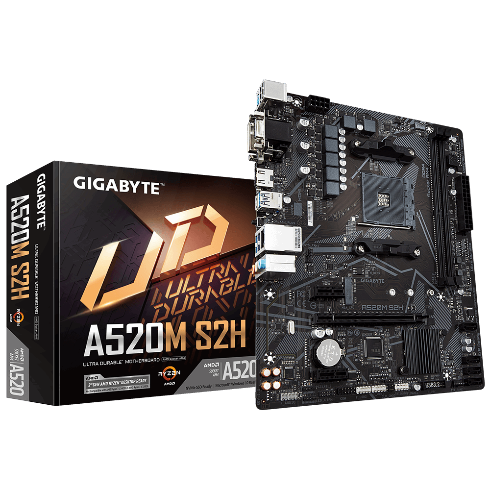 Gigabyte - A520M S2H 1.0 - Processor family AMD - Processor socket AM4 - DDR4 DIMM - Memory slots 2 - Chipset AMD A - Micro ATX
