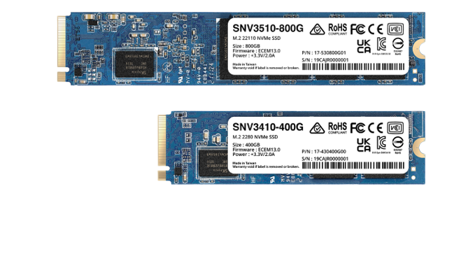 Synology - SSD - SNV3410-400G - 400 GB - SSD form factor M.2 2280 - Solid-state drive interface M.2 NVME - Read speed 3000 MB/s - Write speed 750 MB/s
