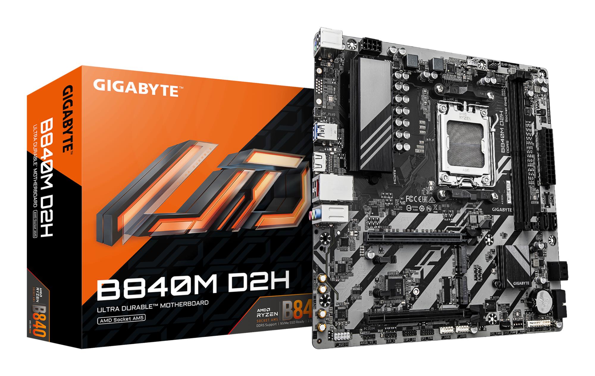 Mainboard|GIGABYTE|AMD B840|Socket AM5|micro ATX|RAM DDR5-SDRAM|2xSlots|2xNumber of M.2 (M) slots|B840MD2H1.2