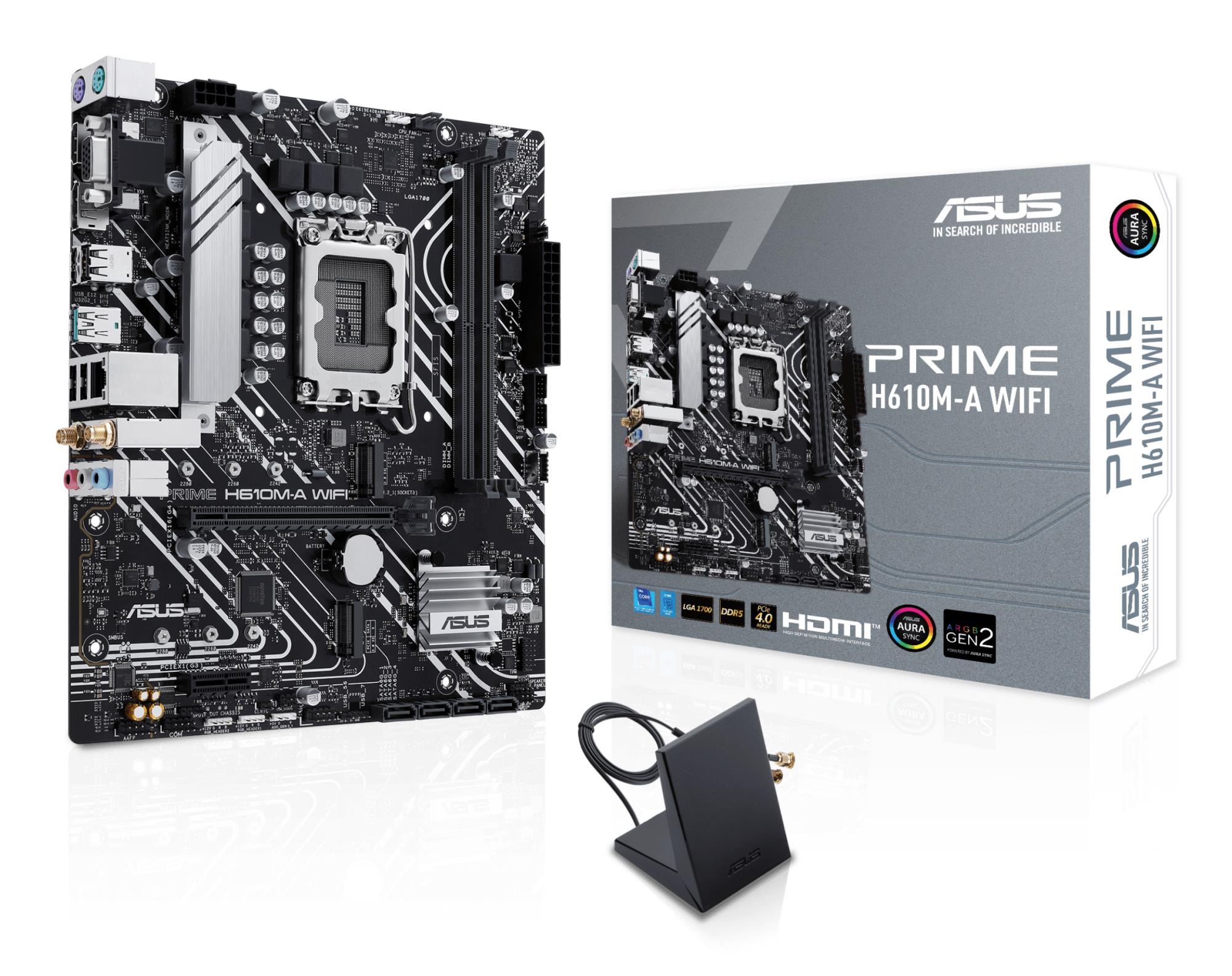 Mainboard|ASUS|Intel H610|LGA 1700|micro ATX|RAM DDR5-SDRAM|2xSlots|Wi-Fi Yes|Bluetooth Yes|2xNumber of M.2 (M) slots|PRIMEH610M-AWIFI