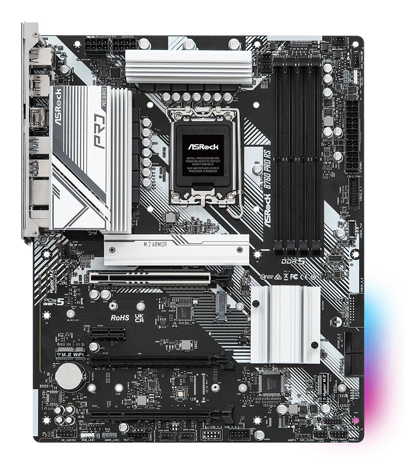 Mainboard|ASROCK|Intel B760 Express|LGA1700|ATX|Memory DDR5|Memory slots 4|1xPCI-Express 3.0 1x|1xPCI-Express 3.0 16x|1xPCI-Express 4.0 16x|1xPCI-Express 5.0 16x|3xM.2|1xHDMI|1xDisplayPort|2xUSB 2.0|5xUSB 3.2|1xUSB-C|1xRJ45|3xAudio port|B760PRORS