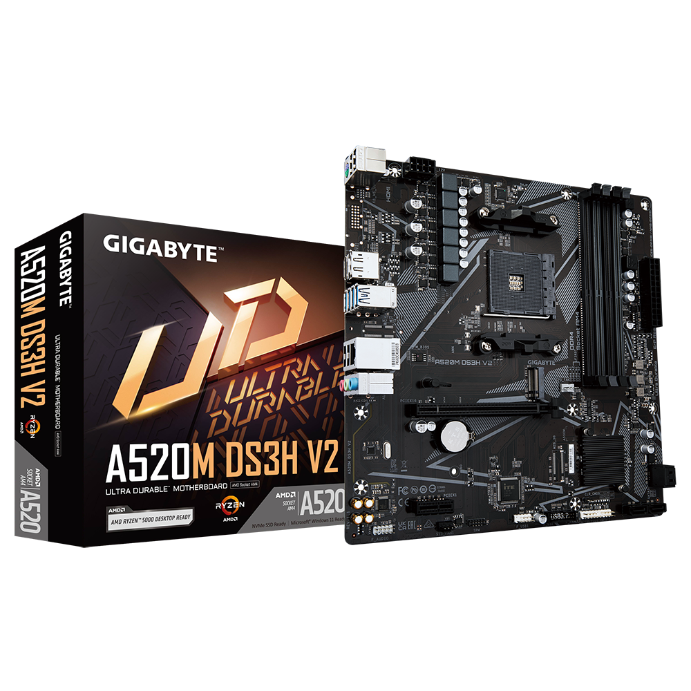 SALE OUT. Gigabyte - A520M DS3H V2 - Processor family AMD - Processor socket AM4 - DDR4 DIMM - Memory slots 2 - Supported hard disk drive interfaces 	SATA, M.2 - Number of SATA connectors 4 - Chipset AMD A520 - Micro ATX - REFURBISHED, WITHOUT ORIGINAL PA
