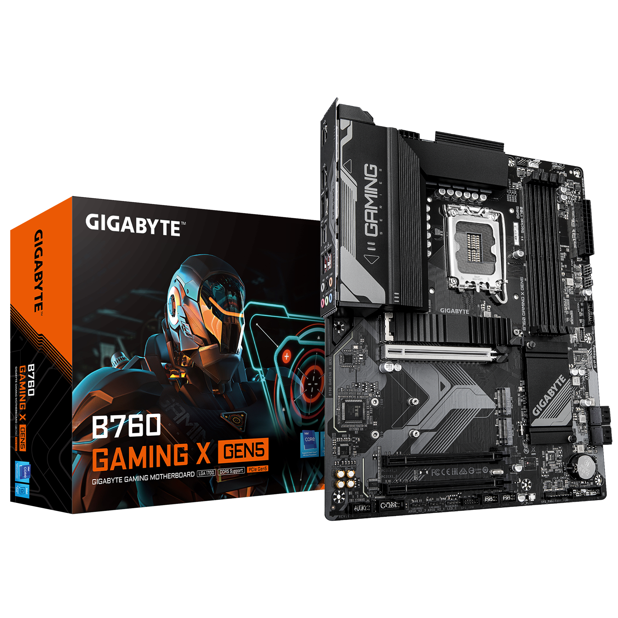 Gigabyte B760 GAMING X GEN5 - Processor family Intel - Processor socket LGA1700 - DDR5 - Supported hard disk drive interfaces M.2, SATA - Number of SATA connectors 4