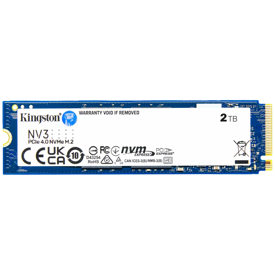 Kingston SSD - NV3 - 2000 GB - SSD form factor M.2 2280 - Solid-state drive interface PCIe NVMe Gen 4.0 (x4) - Read speed 6000 MB/s - Write speed 5000 MB/s