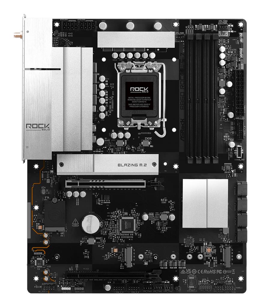 Mainboard|ASROCK|B860 Rock WiFi 7|Intel B860|LGA 1851 (Socket V1)|ATX|RAM DDR5-SDRAM|4xSlots|Wi-Fi Yes|Bluetooth Yes|3xNumber of M.2 (M) slots|B860ROCKWIFI7