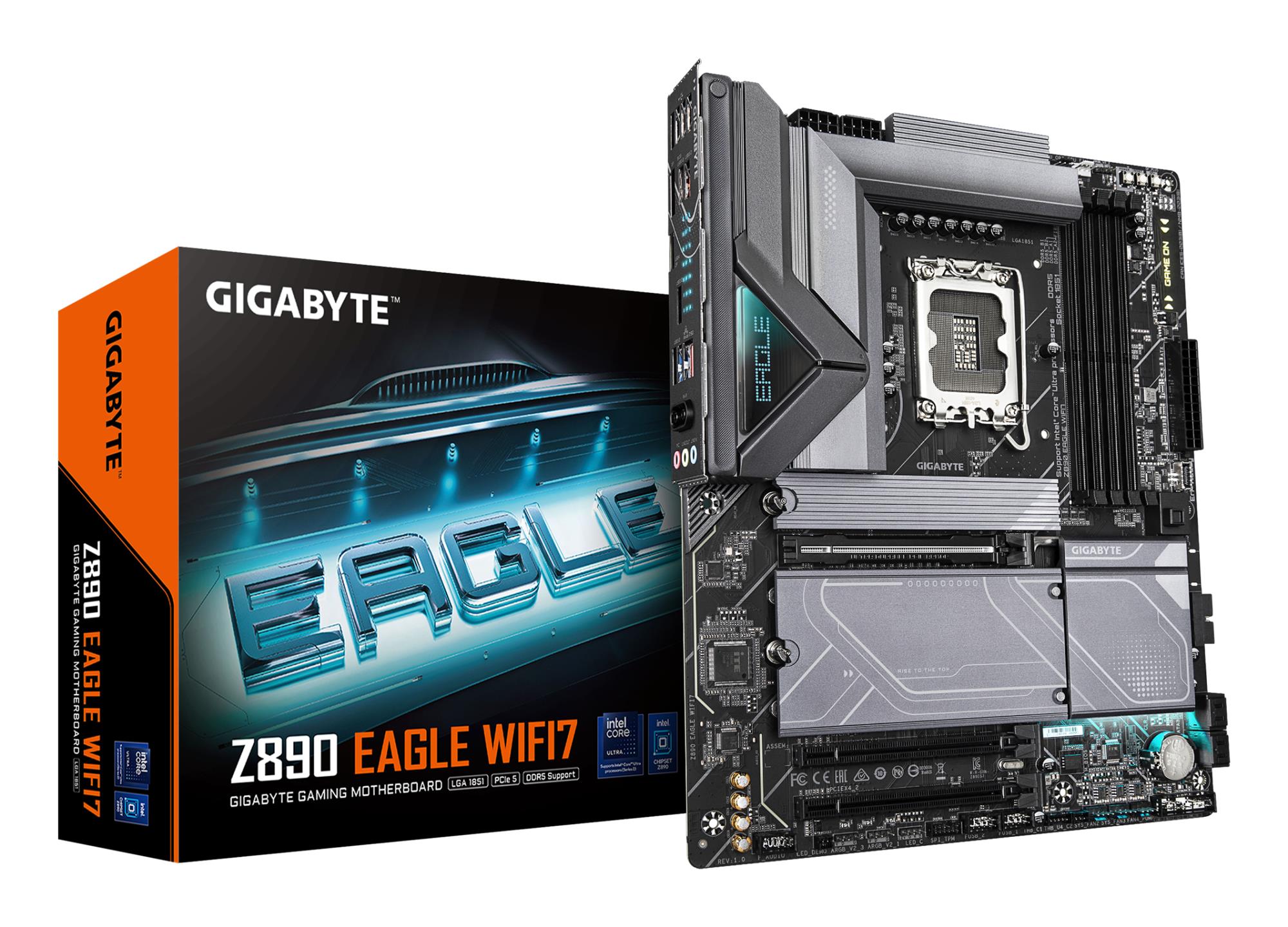 Mainboard|GIGABYTE|Intel Z890|LGA1851|ATX|Memory DDR5|Memory slots 4|2xPCI-Express 4.0 4x	|1xPCI-Express 5.0 16x|4xM.2|1xDisplayPort|4xUSB 2.0|5xUSB 3.2|1xUSB-C|1xRJ45|3xAudio port|Z890EAGLEWIFI7