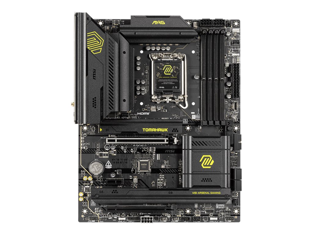 MSI MAG B860 TOMAHAWK WIFI - Processor family Intel - Processor socket LGA1851 - DDR5 - Supported hard disk drive interfaces SATA, M.2 - Number of SATA connectors 4
