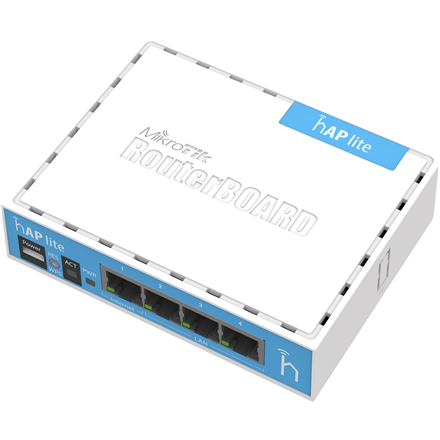 hAP Lite Classic - RB941-2nD - 802.11n - 10/100 Mbit/s - Ethernet LAN (RJ-45) ports 4 - Mesh Support No - MU-MiMO No - No mobile broadband - Antenna type Internal - 1xUSB - 12 month(s)