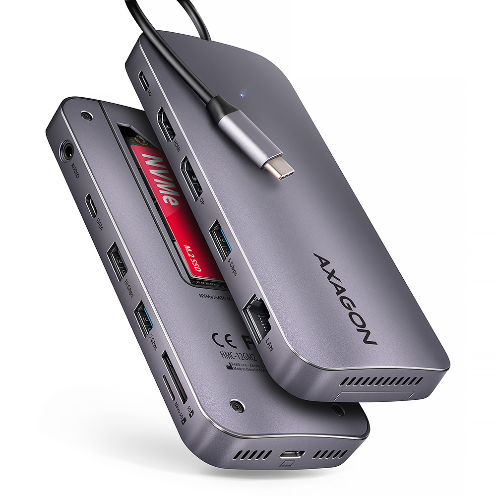 AXAGON USB-C 10Gbps GEN2COMBO 12in1 Hub - HMC-12GM2
