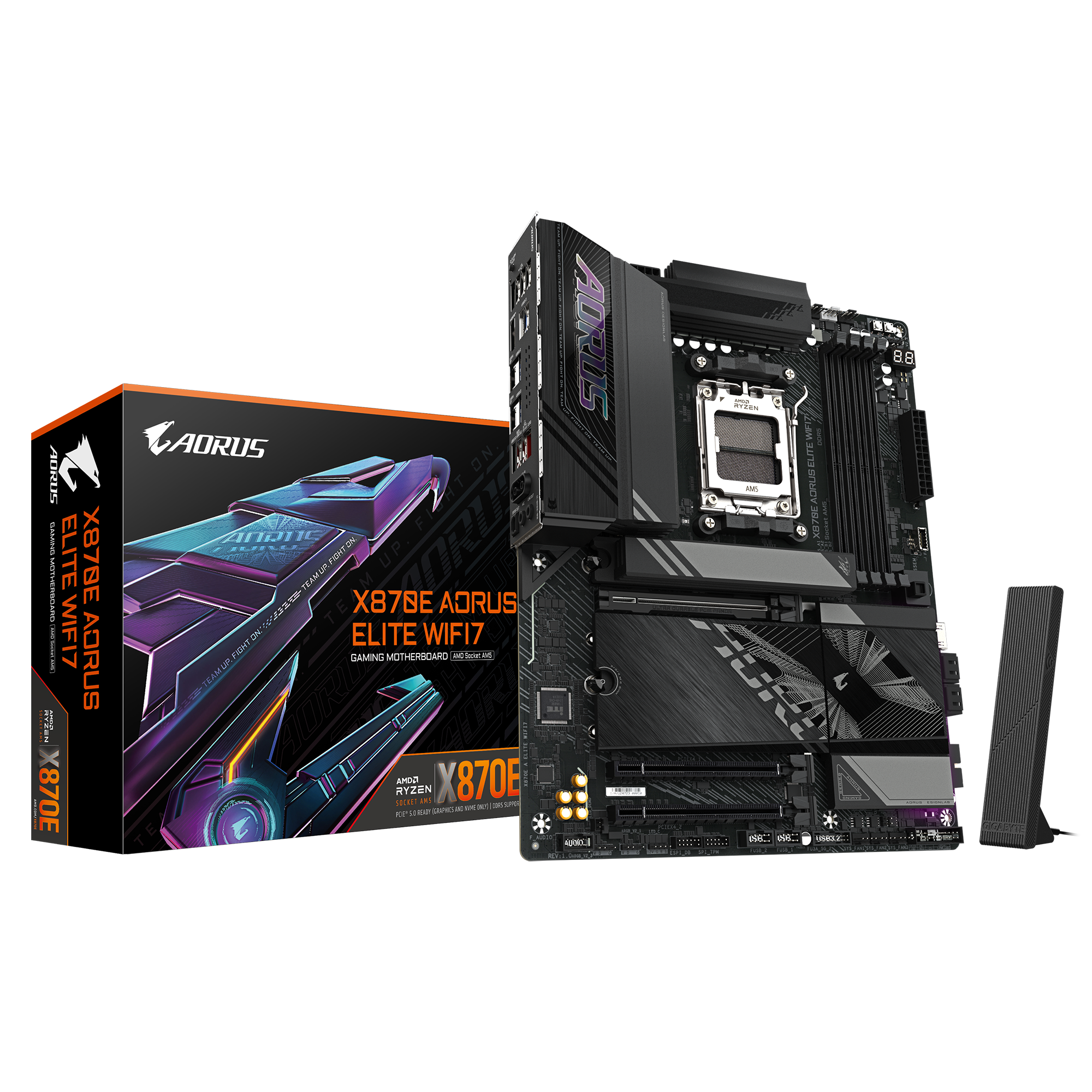 Gigabyte X870E A ELITE WIFI7 - Processor family AMD - Processor socket AM5 - DDR5 - Supported hard disk drive interfaces SATA, M.2 - Number of SATA connectors 4