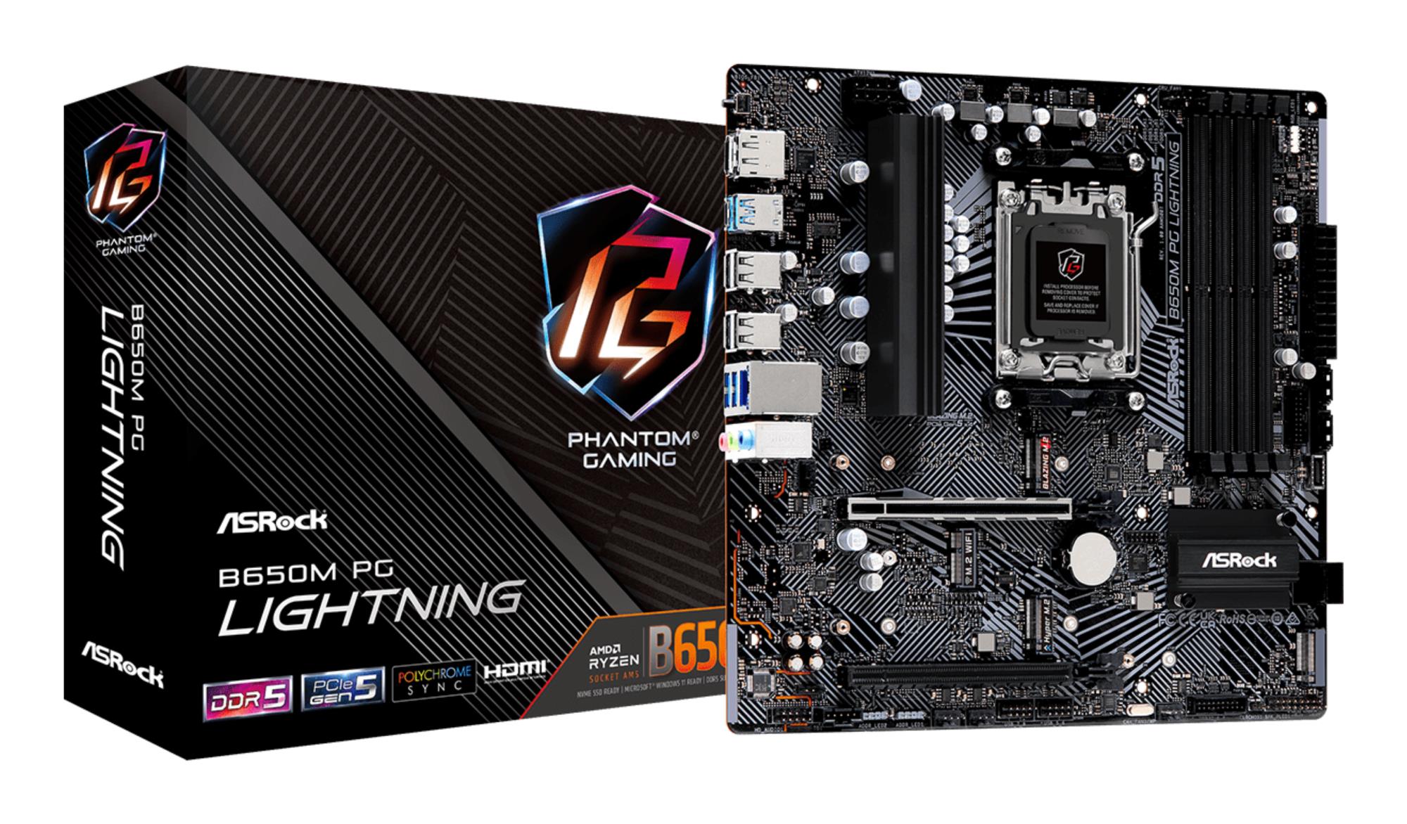 Mainboard|ASROCK|AMD B650|SAM5|Micro-ATX|Memory DDR5|Memory slots 4|1xPCI-Express 3.0 16x|1xPCI-Express 4.0 16x|3xM.2|1xHDMI|1xDisplayPort|4xUSB 2.0|3xUSB 3.2|1xUSB-C|1xRJ45|3xAudio port|B650MPGLIGHTNING