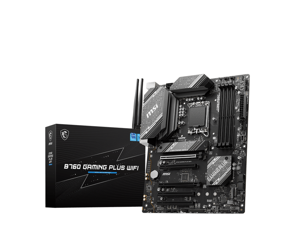 MSI - B760 GAMING PLUS WIFI - Processor family Intel - Processor socket  LGA1700 - DDR5 - Memory slots 4 - Supported hard disk drive interfaces 	SATA, M.2 - Number of SATA connectors 4 - Chipset Intel B760 - ATX