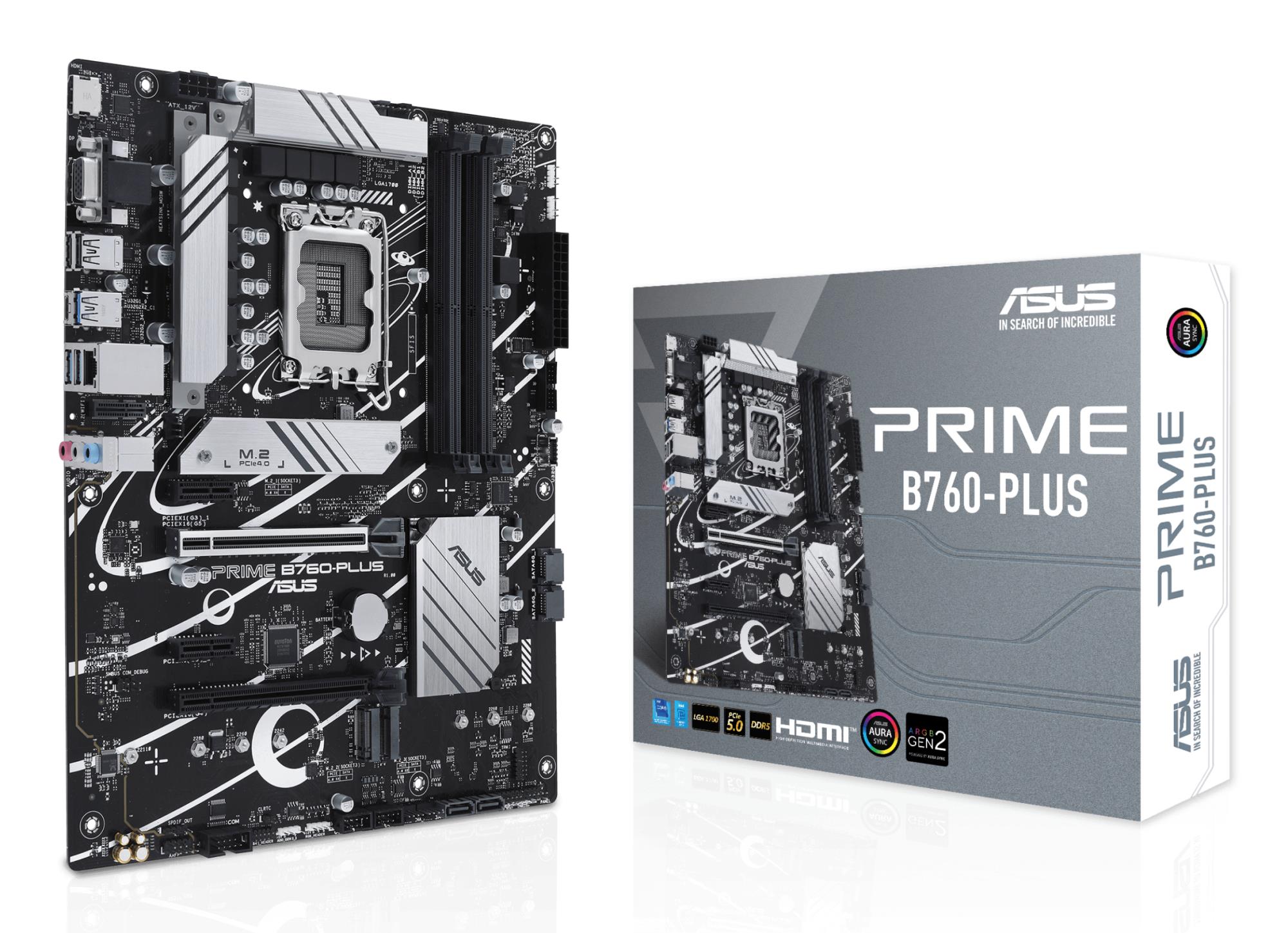 Mainboard|ASUS|Intel B760 Express|LGA1700|ATX|Memory DDR5|Memory slots 4|2xPCI-Express 3.0 1x|1xPCI-Express 4.0 16x|1xPCI-Express 5.0 16x|3xM.2|1x15pin D-sub|1xHDMI|1xDisplayPort|2xUSB 2.0|3xUSB 3.2|1xUSB-C|1xRJ45|3xAudio port|PRIMEB760-PLUS