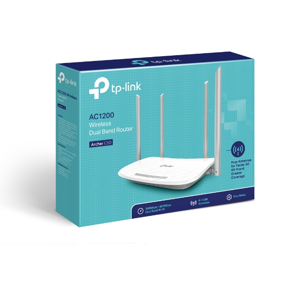 Router - Archer C50 - 802.11ac - 300+867 Mbit/s - 10/100 Mbit/s - Ethernet LAN (RJ-45) ports 4 - Mesh Support No - MU-MiMO No - No mobile broadband - Antenna type 2xExternal