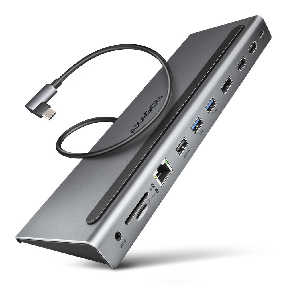 AXAGON USB-C 5Gbps TRIPLE 4K DISPLAY 11in1 Hub - HMC-4KX3