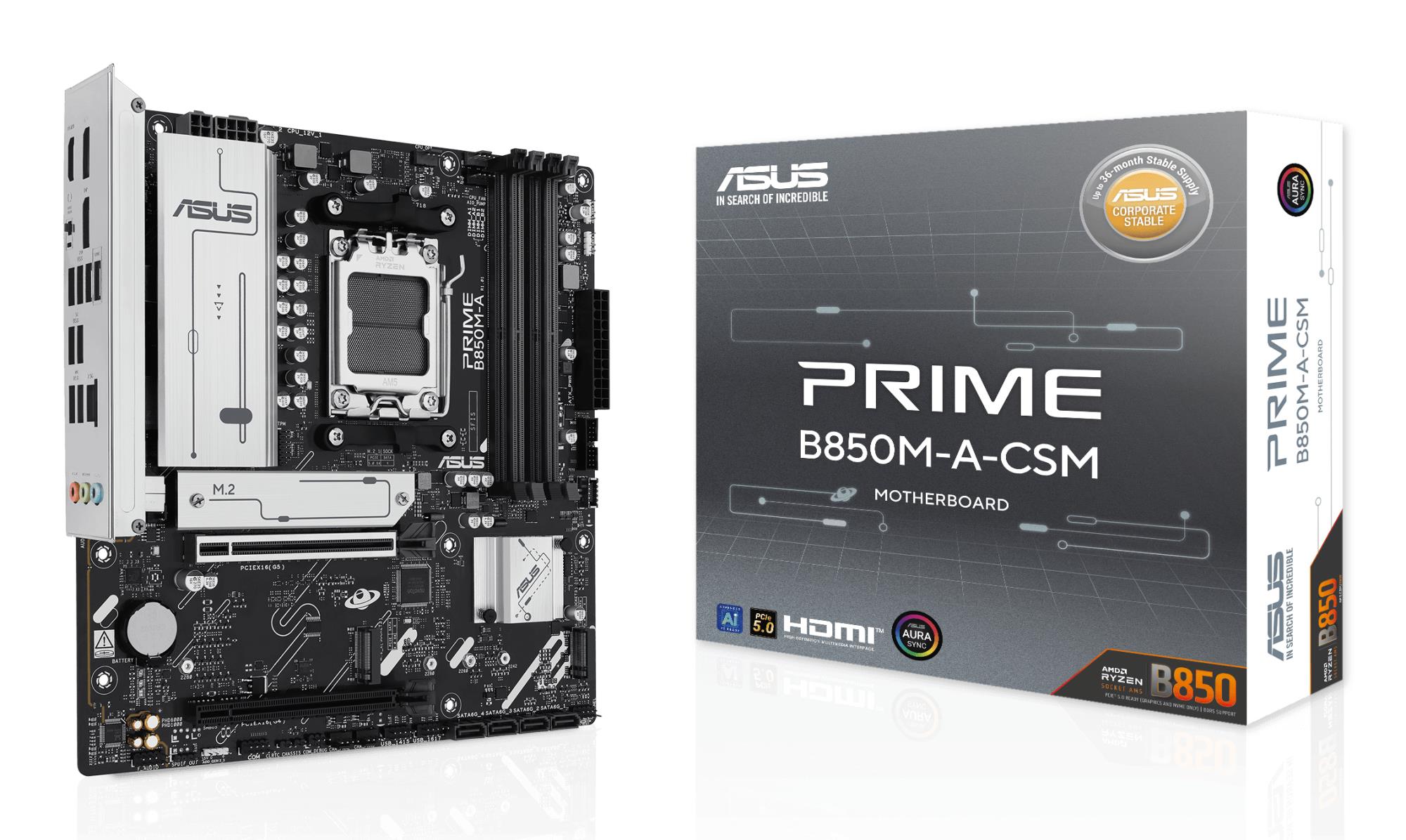 Mainboard|ASUS|AMD B850|SAM5|Micro-ATX|Memory DDR5|Memory slots 4|1xPCI-Express 4.0 16x|1xPCI-Express 5.0 16x|3xM.2|1xHDMI|2xDisplayPort|4xUSB 2.0|4xUSB 3.2|1xRJ45|3xAudio port|PRIMEB850M-A-CSM