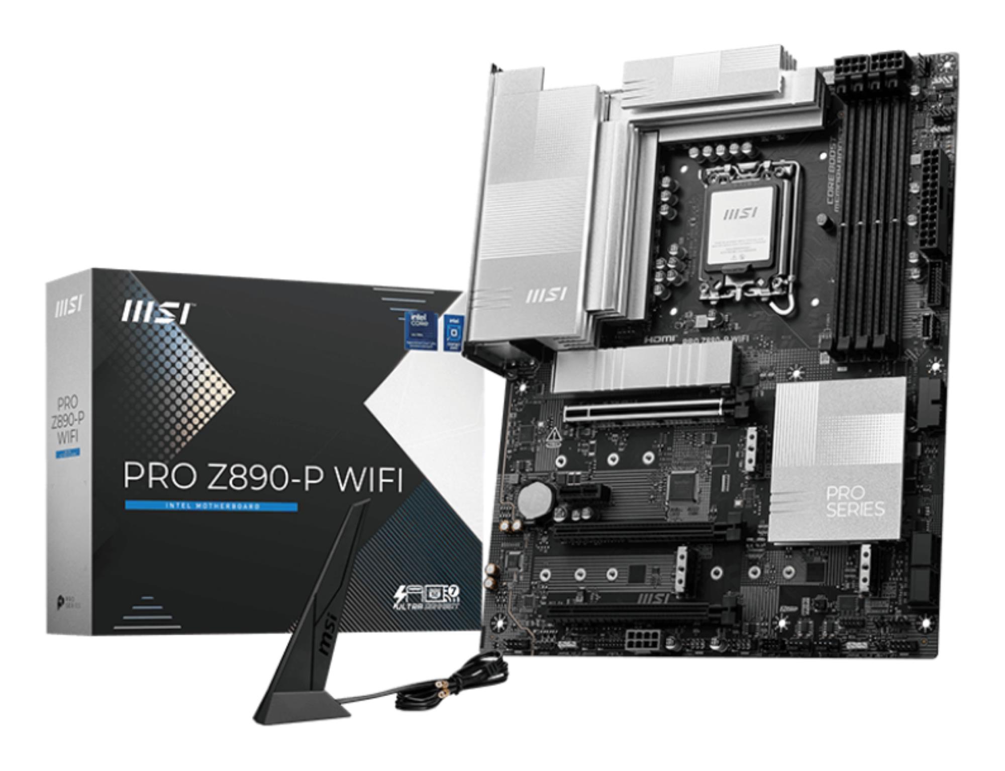 Mainboard|MSI|Intel Z890|LGA1851|ATX|Memory DDR5|Memory slots 4|1xPCI-Express 4.0 1x|2xPCI-Express 4.0 4x	|1xPCI-Express 5.0 16x|4xM.2|1xHDMI|1xDisplayPort|4xUSB 2.0|3xUSB 3.2|1xUSB-C|1xUSB-C w/Thunderbolt|1xPS/2|1xRJ45|3xAudio port|PROZ890-PWIFI