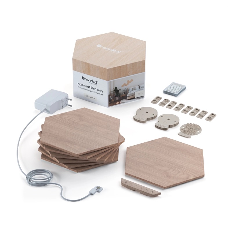 Nanoleaf - Elements Wood Look Hexagons Starter Kit (13 panels) - Cool White + Warm White