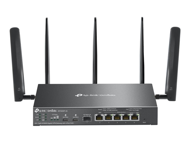 TP-LINK ER706WP-4G Omada 4G+ Cat6 AX3000 Gigabit VPN Gateway with 4-Port PoE+ - TP-LINK