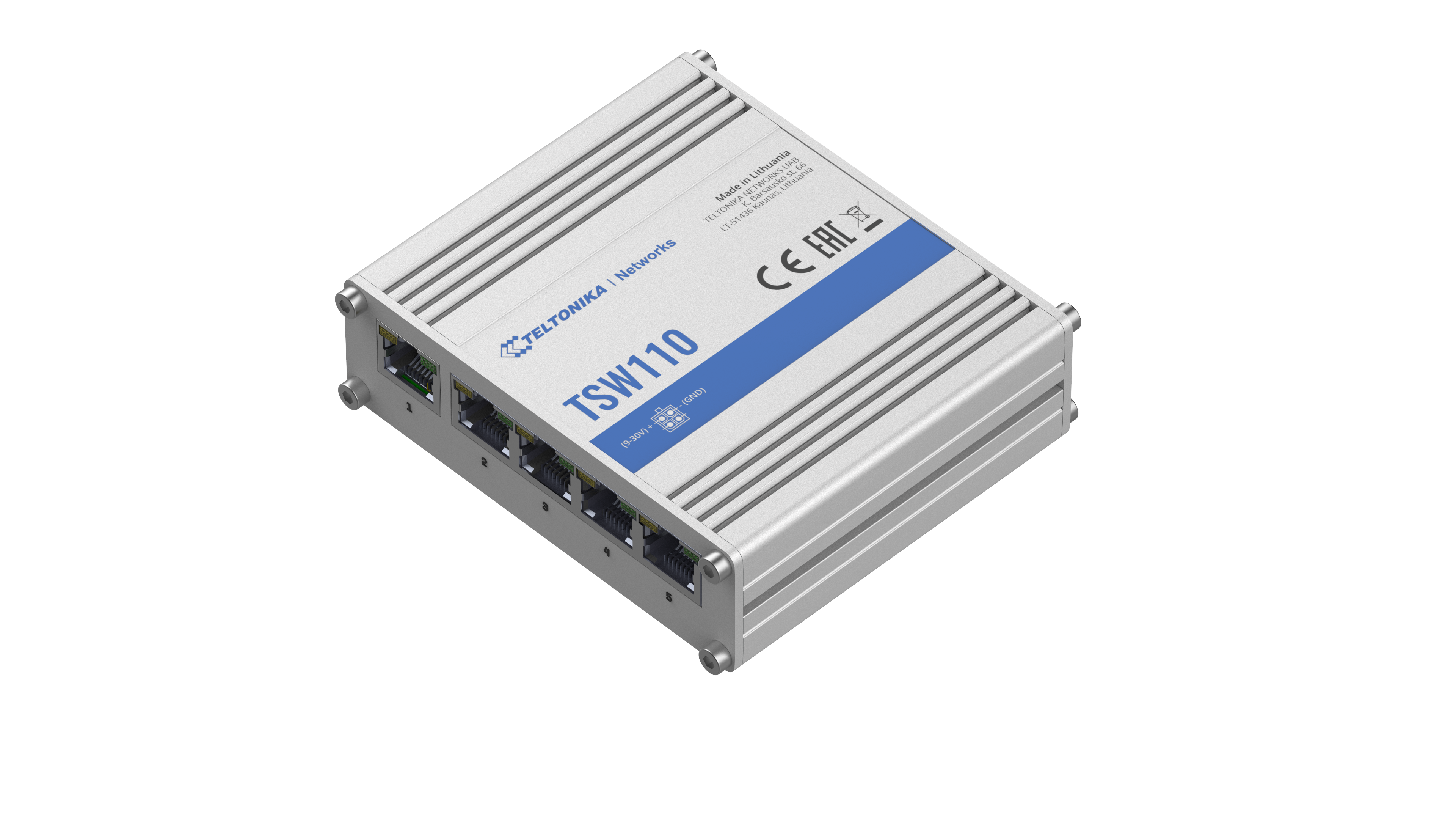 Teltonika - Switch - TSW110 - Unmanaged - Gigabit Ethernet (copper) ports quantity 5 - 10 Gbps (RJ-45) ports quantity 0 - SFP ports quantity 0 - SFP+ ports quantity 0 - Combo ports quantity 0 - PoE+ ports quantity 0 - Passive PoE ports quantity Possibilit