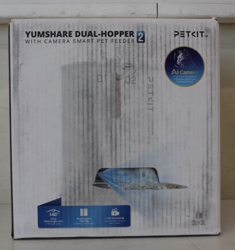 SALE OUT. Petkit P591 2 (D4SH-2) YumShare Dual-Hopper 2 Feeder with camera - PETKIT YumShare Dual-hopper 2 Automatic Feeder with Camera - Capacity 5 L - Material ABS, 304 stainless steel - White - DEMO - 24 month(s)