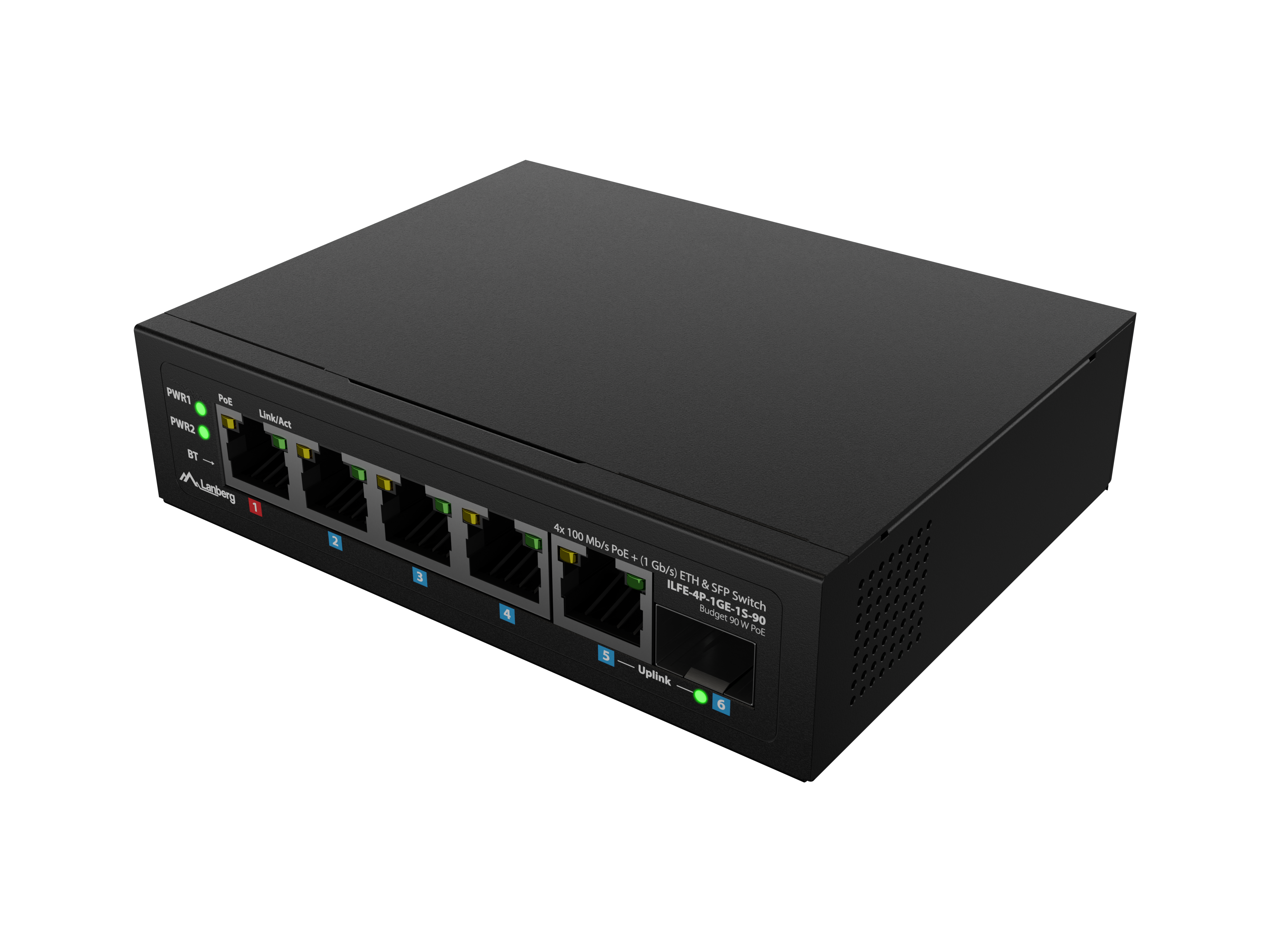Lanberg Switch PoE 1xBT 3xAT SFP/ETH Din Unmanagment Fast Ethernet - ILFE-4P-1GE-1S-90