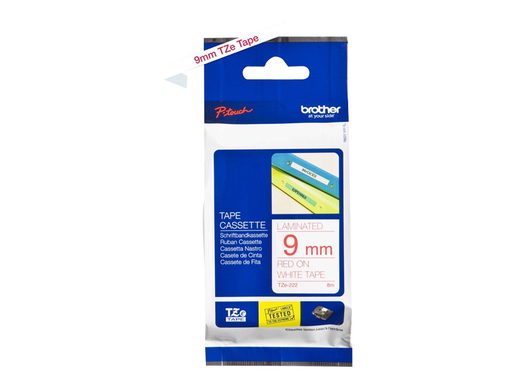 Brother - TZe-222 Laminated Tape - Red on White - TZe - 8 m - 9 cm