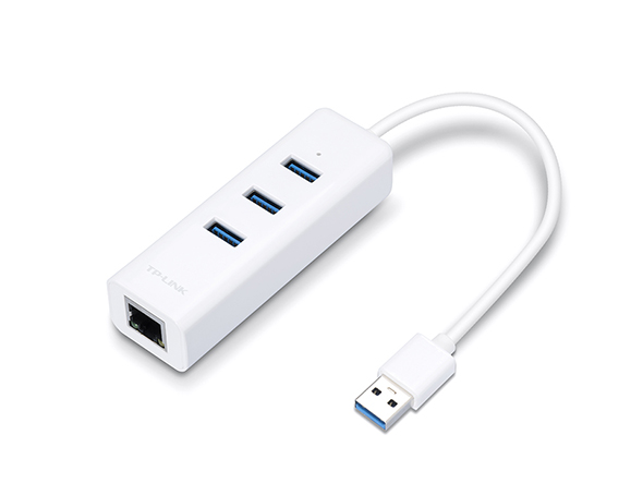 TP-LINK - USB 3.0 3-Port Hub & Gigabit Ethernet Adapter 2 in 1 USB Adapter - UE330