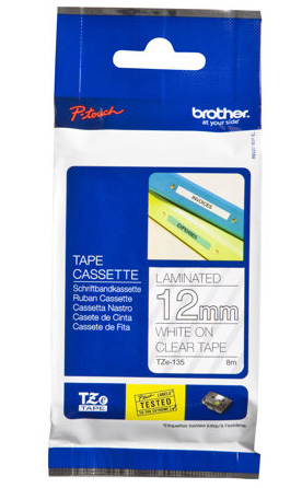 Brother - TZe-135 Laminated Tape - White on Clear - TZe - 8 m - 1.2 cm