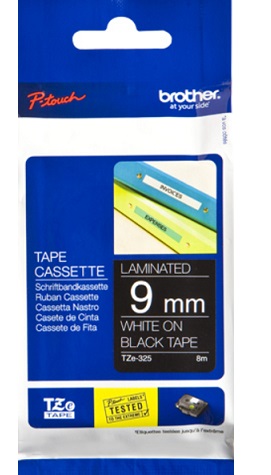 Brother - TZe-325 Laminated Tape - White on Black - TZe - 8 m - 9 cm