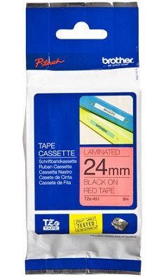 Brother - TZe-451 Laminated Tape - Black On Red - TZe - 8 m - 2.4 cm