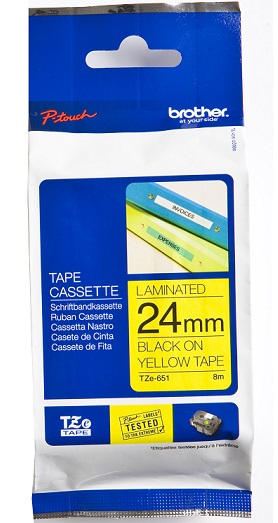 Brother - TZe-651 Laminated Tape - Black On Yellow - TZe - 8 m - 2.4 cm