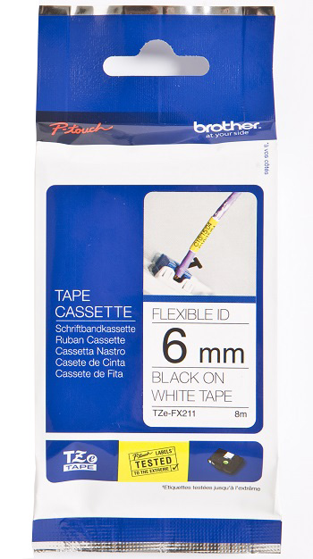 Brother - TZe-FX211 Flexible ID Laminated Tape - Black on White - TZe - 8 m - 0.6 cm