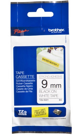 Brother - TZe-S221 Strong Adhesive Laminated Tape - Black on White - TZe - 8 m - 9 cm