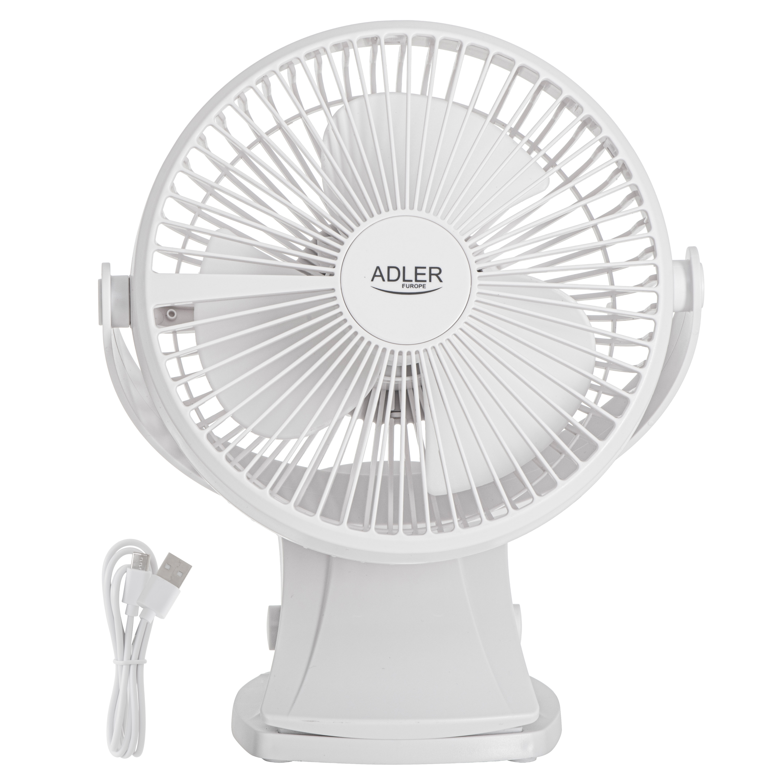 Adler Rechargeable Clip-on Desk Fan - AD 7342 - Table Fan - 5 W - Diameter 15.5 cm - Number of speeds 3 - Oscillation - White