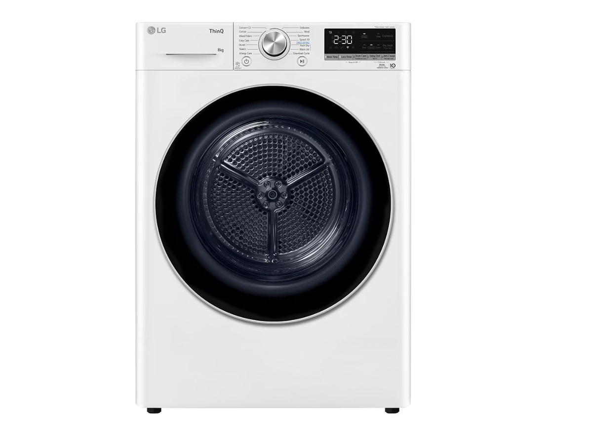 LG Dryer Machine - RH80V9AV3N - Energy efficiency class C - Front loading - 8 kg - LED - Depth 69 cm - Wi-Fi - White