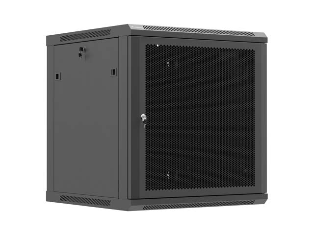 Lanberg Wall mounted installation cabinet 19"12U 600X600, Black perforated door (Flat pack) - Lanberg