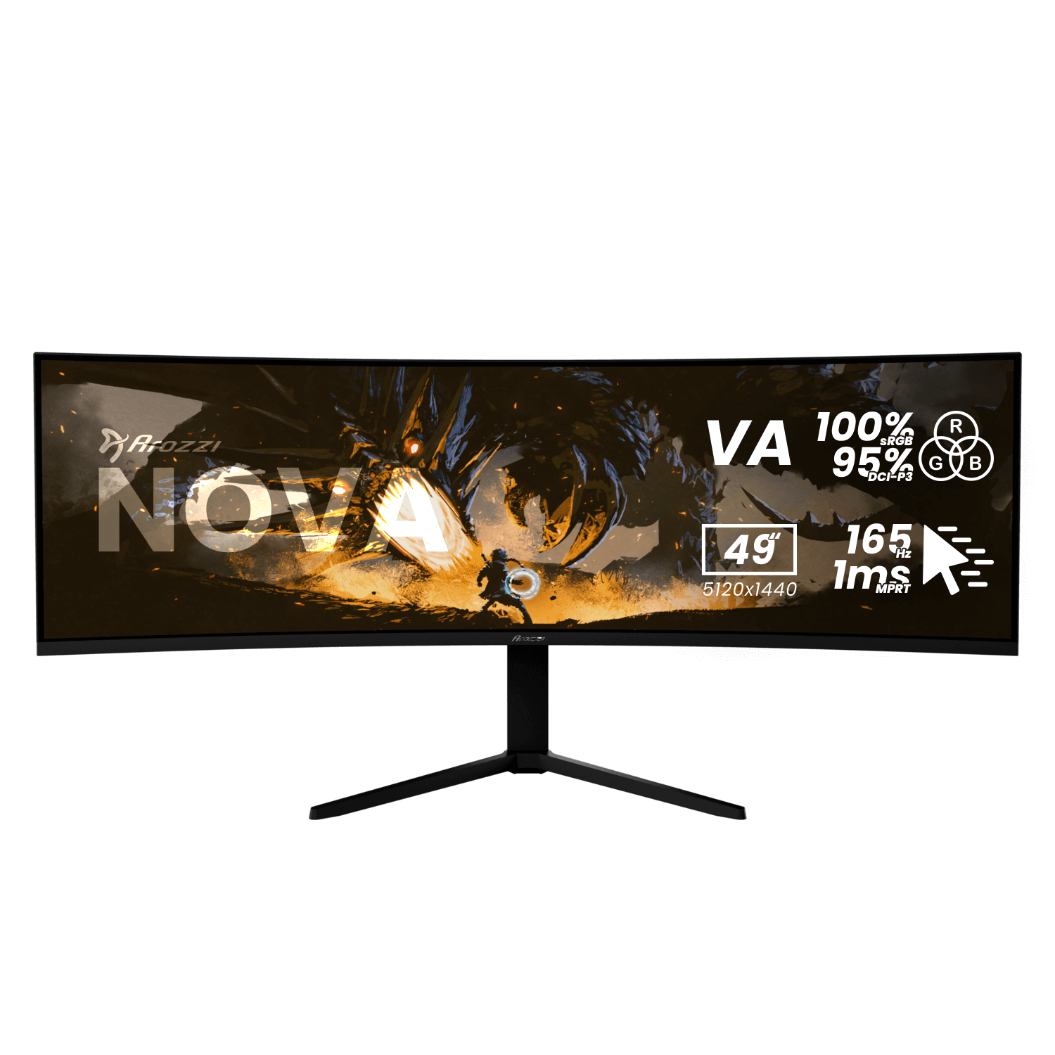 Arozzi Nova - 49 " - VA - 32:9 - 165 Hz - 4 ms - 5120 x 1440 pixels - 350 cd/m² - HDMI ports quantity 2 - Black