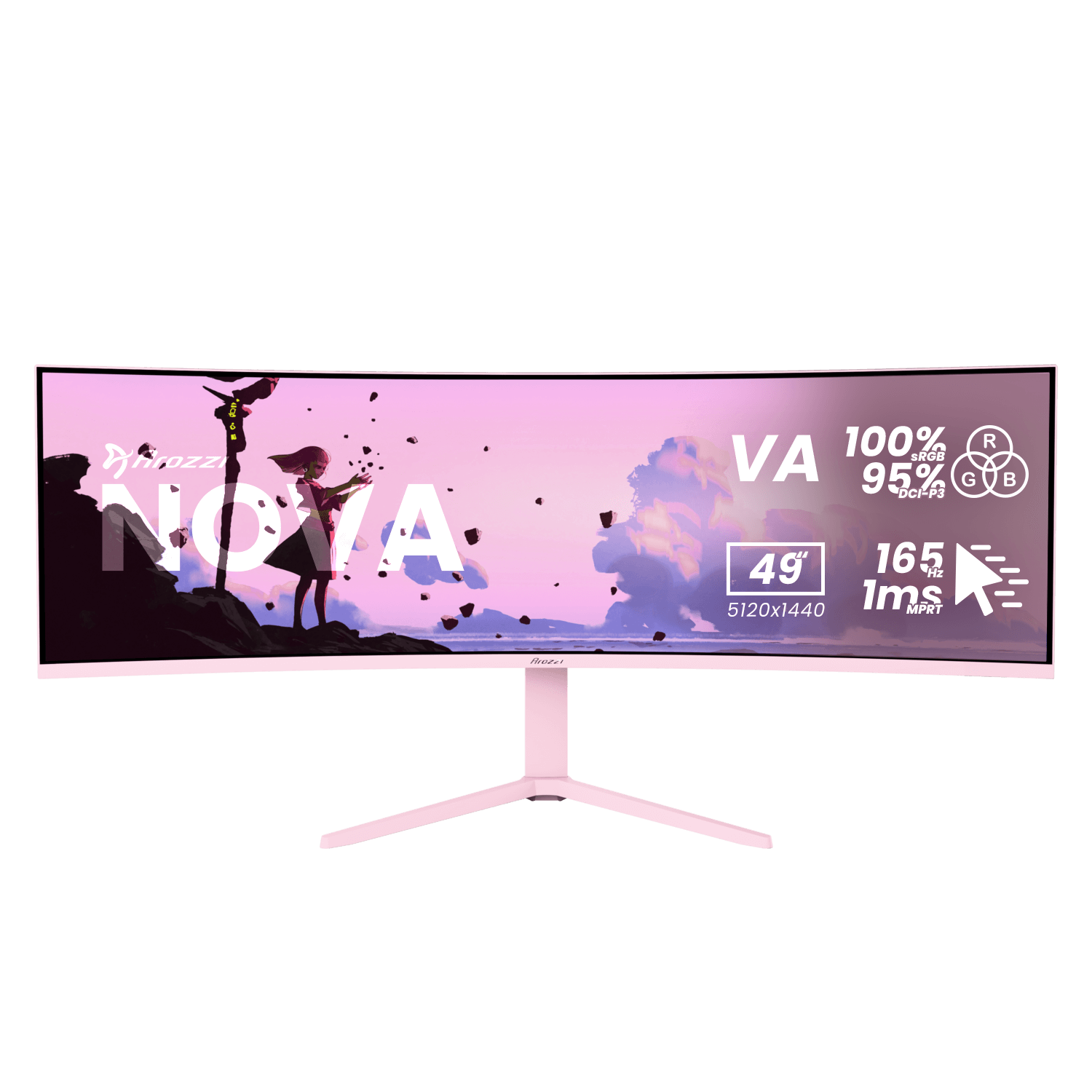 Arozzi Nova - 49 " - VA - 32:9 - 165 Hz - 4 ms - 5120 x 1440 pixels - 350 cd/m² - HDMI ports quantity 2 - Pink