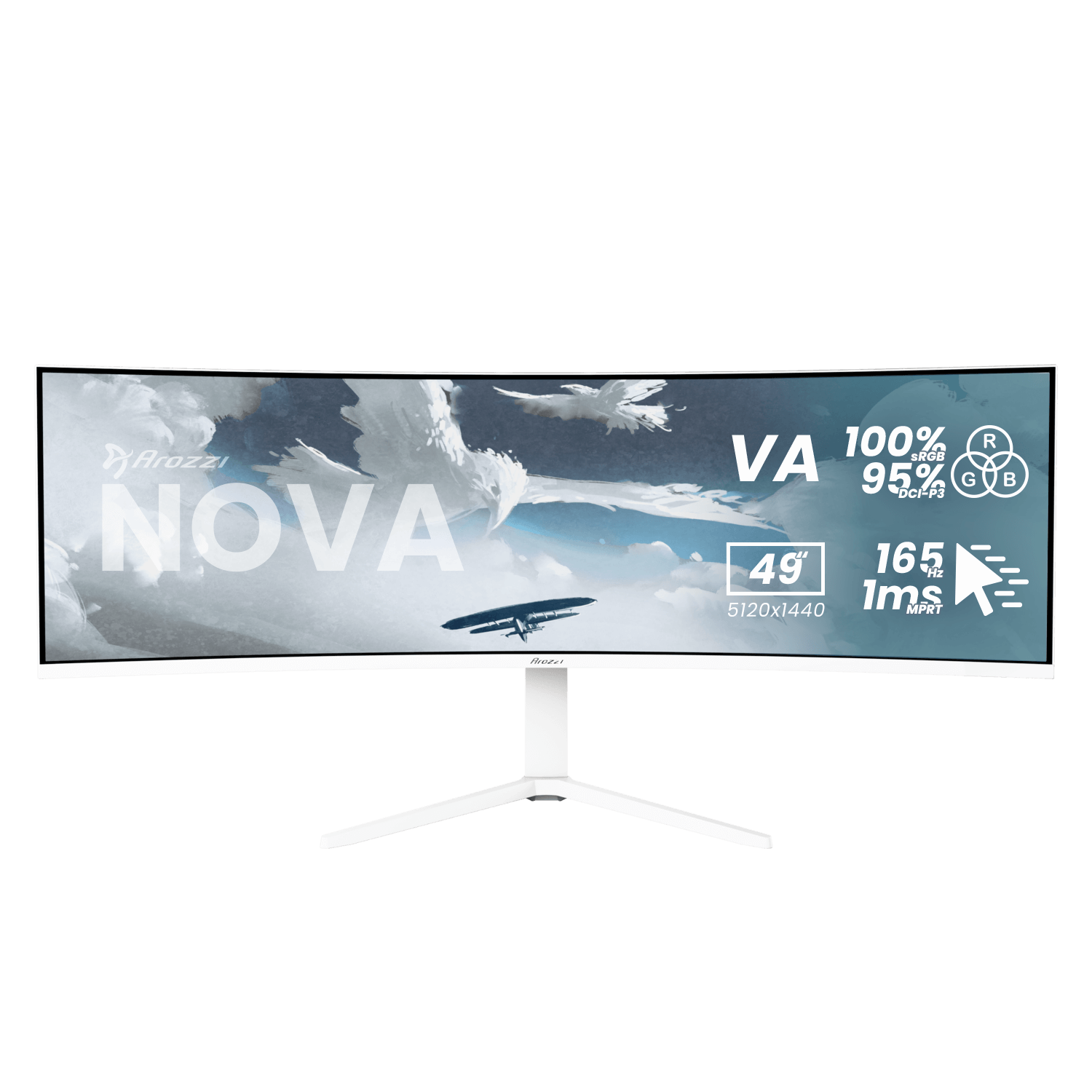 Arozzi Nova - 49 " - VA - 32:9 - 165 Hz - 4 ms - 5120 x 1440 pixels - 350 cd/m² - HDMI ports quantity 2 - White