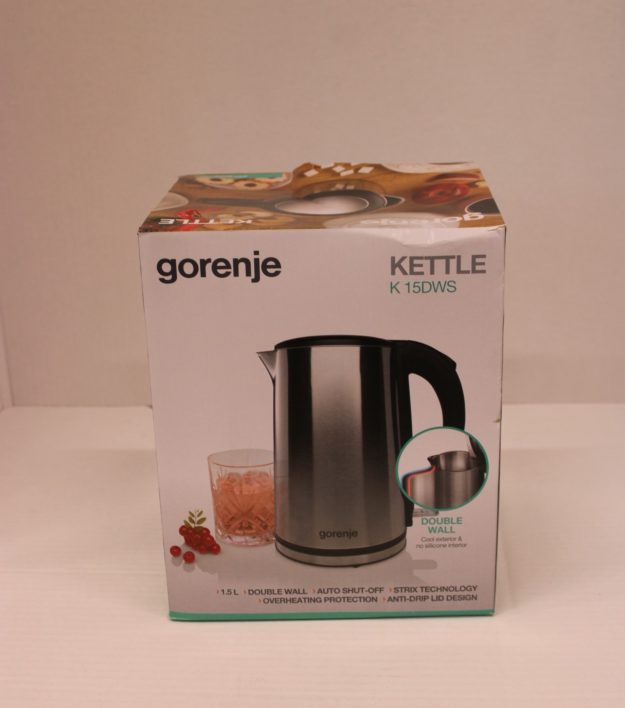 SALE OUT. Gorenje Kettle - K15DWS - Electric - 2200 W - 1.5 L - Stainless steel - 360° rotational base - Stainless Steel - DAMAGED PACKAGING