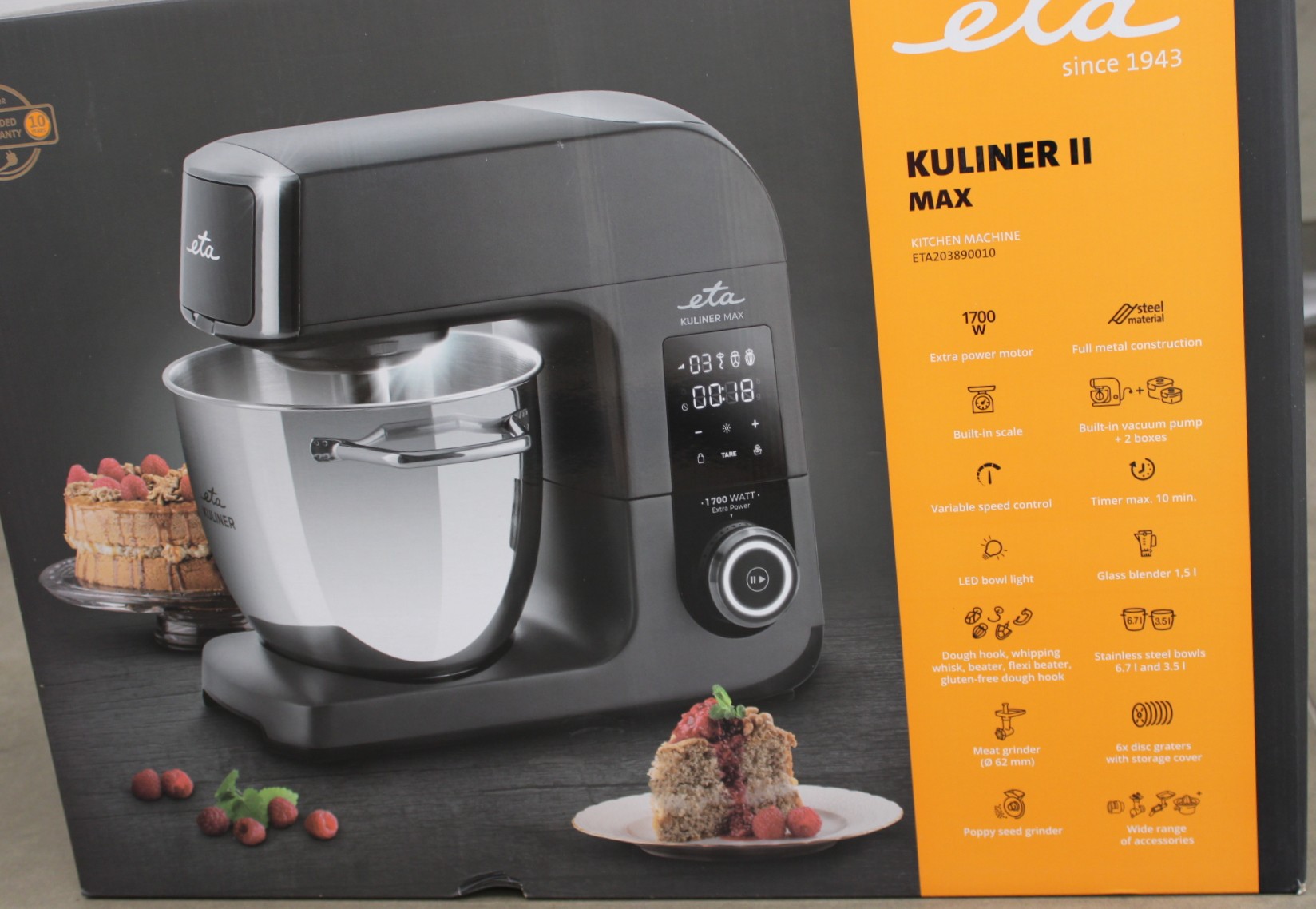 SALE OUT. - ETA Kitchen Machine - ETA203890010 Gratus Kuliner II Max - 1700 W - Number of speeds 12 - Bowl capacity 6.7 L - Gray - DAMAGED PACKAGING