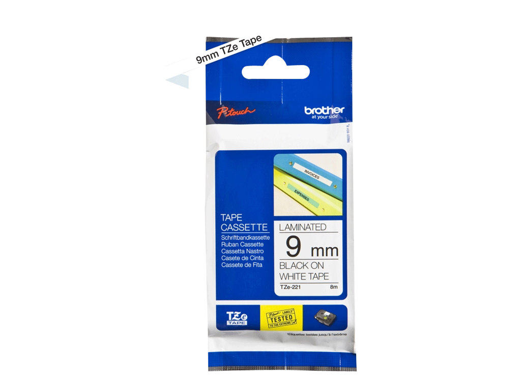 Brother - TZe-221 Laminated Tape - Black on White - TZe - 8 m - 9 cm