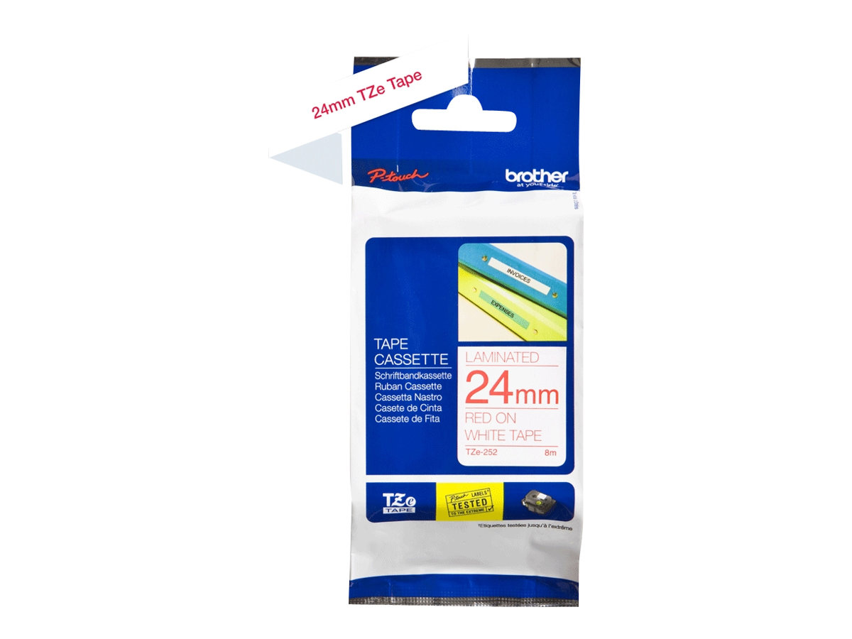 Brother - TZe-252 Laminated Tape - Red on White - TZe - 8 m - 2.4 cm