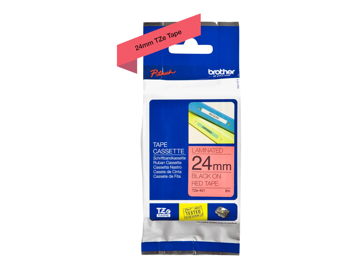 Brother - TZe-451 Laminated Tape - Black On Red - TZe - 8 m - 2.4 cm