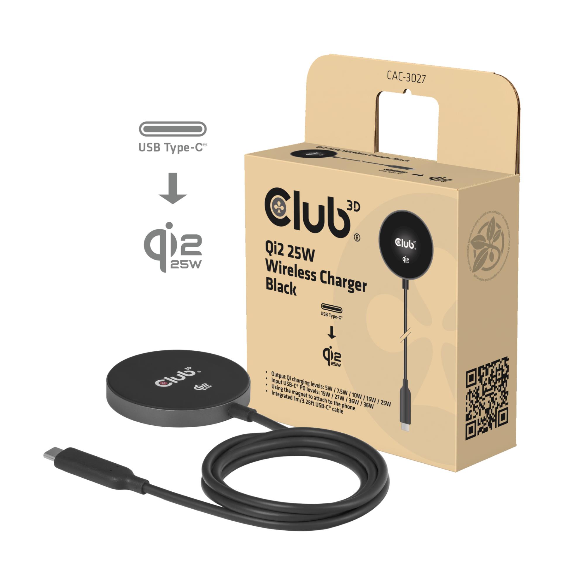 MOBILE CHARGER QI2 MAGSAFE/25W BLACK CAC-3027 CLUB3D