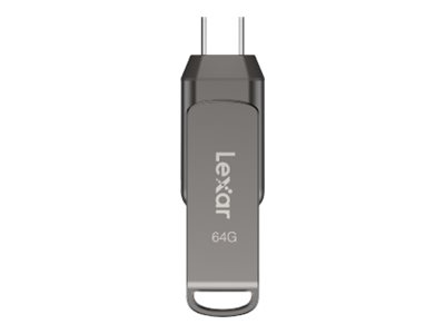 Lexar - 2-in-1 Flash Drive up to 130MB/s read - JumpDrive Dual Drive D400 - 64 GB - Type-C and Type-A USB 3.1 - Grey