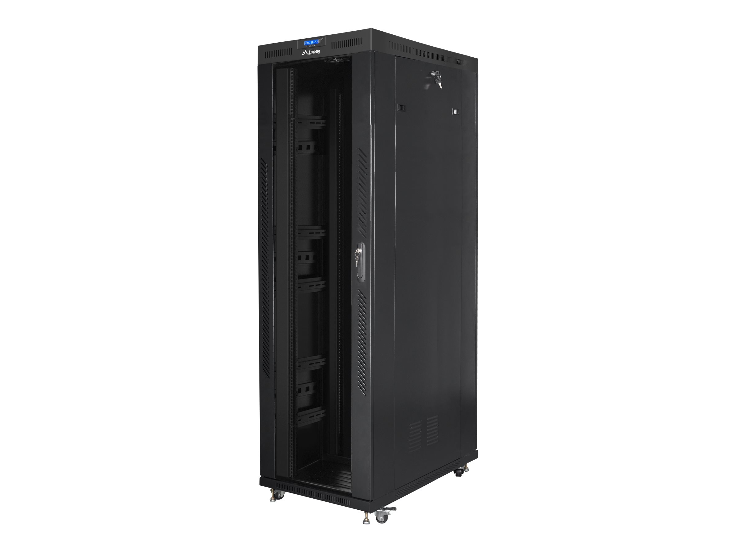 Lanberg - Rack cabinet 19" free-standing 42U/800x1200 (flat pack) with glass door, LCD - FF01-8242-12BL - Black