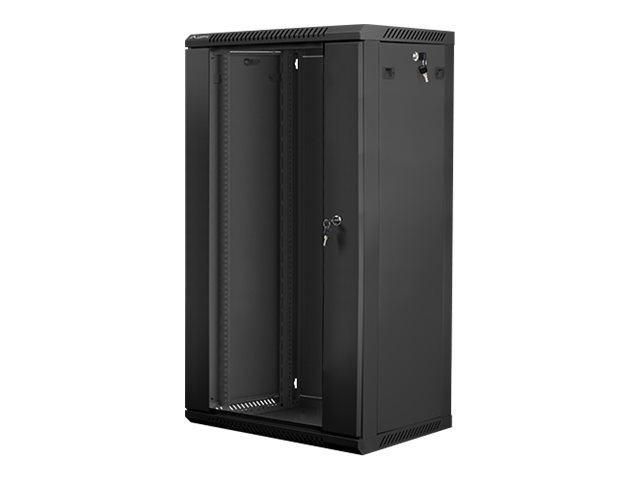 Lanberg - Rack cabinet 19" wall-mount 22U/600x450 (flat pack) with glass door - WF01-6422-10B - Black