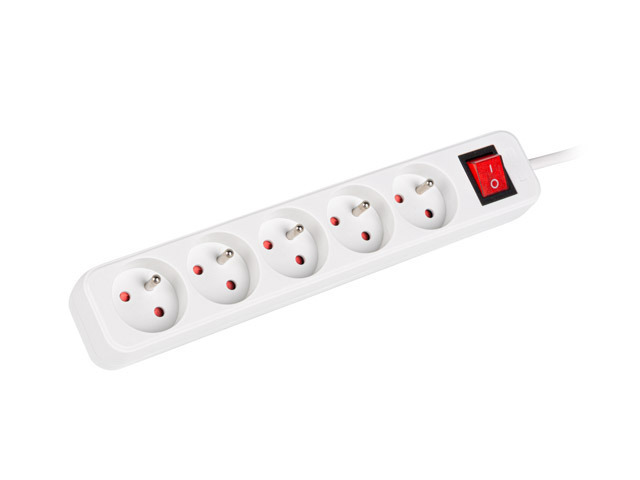 Lanberg Cable Power Strip, 5X French Outlets with Switch, Quality-Grade Copper, 3 m - PS1-05E-0300-W